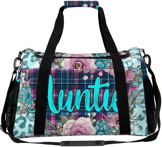 Western Auntie Heart Duffle Bag Gym Bag for Workout Travel Tote with Detachable Straps