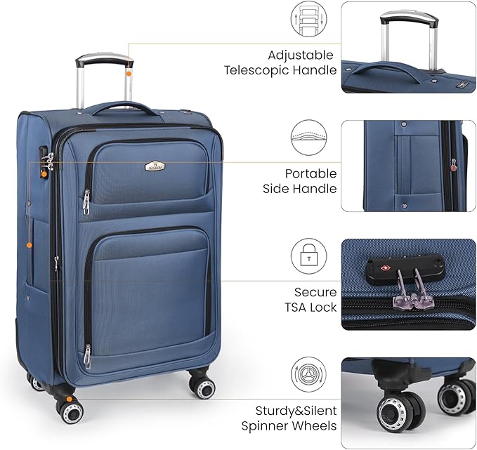 30'' Large Softside Suitcase,Expandable 15% Luggage,w/Double Spinner Wheels w/Combination LOCK,Lightweight Travel Suitcase for Travel（Blue,30in）