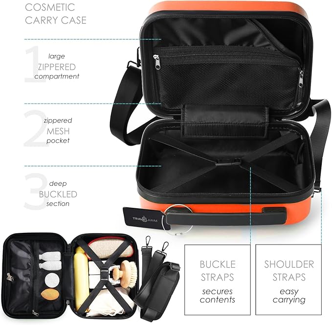 22 Inch Carry On Luggage, Carry On Suitcase with Wheels, Hardside Luggage Carry On, Expandable Orange Small Suitcase, Hard Shell Carry-on Luggage, Spinner Luggage with Cosmetic Carry On Bag
