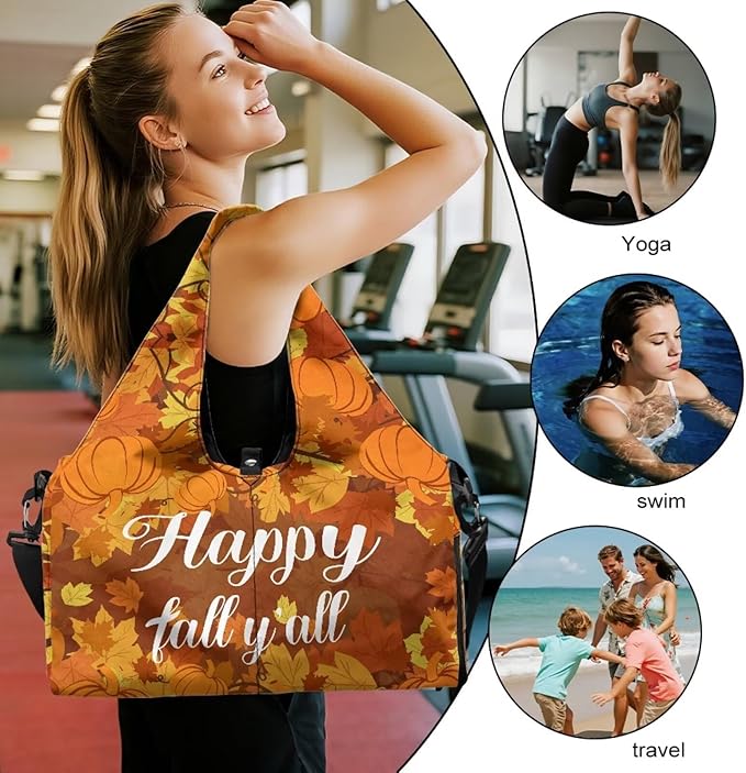 Happy Fall Pumpkins Travel Duffel Bag for Women Gym Tote Bag Luggage Carry On Weekender Bags with Shoe Compartment for Hospital Yoga Sports Workout Thanksgiving Themed Gifts