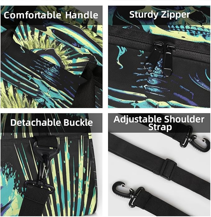 Skeleton Mini Gym Bag 18 inch for Women Men Waterproof Custom Skull Travel Duffel Bag Carry On Overnight Tote Nurse Bag for Work Fitness Hiking