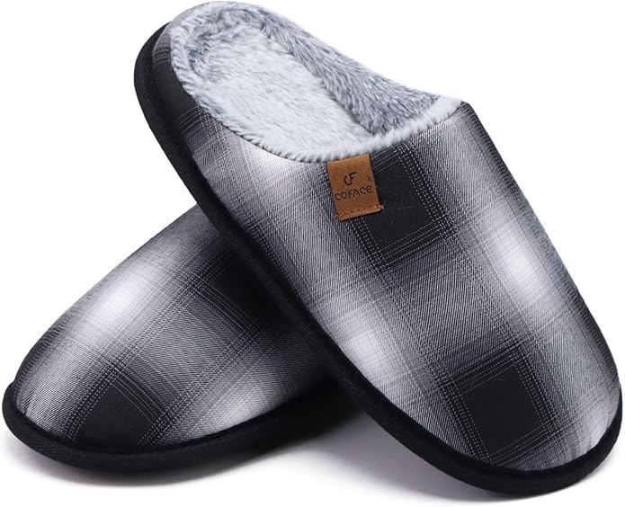 COFACE Mens Cozy Memory Foam Scuff Slippers Casual Slip On Warm House Shoes Indoor/Outdoor Sandal Slippers With Arch Support Rubber Sole Size 7-15