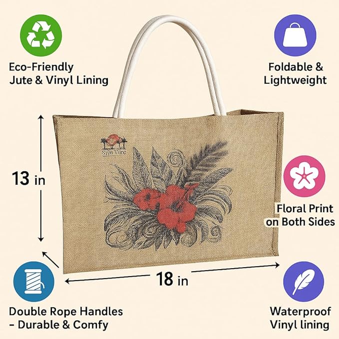 XL Jute Beach Bag – Oversized Summer Tote for Festivals, Vacations & Everyday Use | Eco-Friendly Reusable Bag
