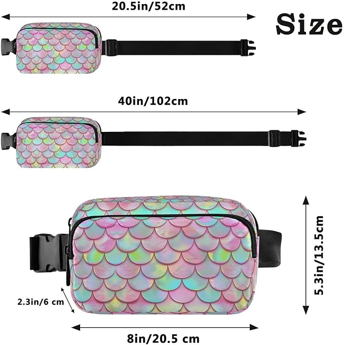 Pink Mermaid Scales Fanny Pack for Women Men Water Resistant Fashion Waist Packs with Adjustable Strap Belt Bag for Travel Workout Jogging Hiking 21219431