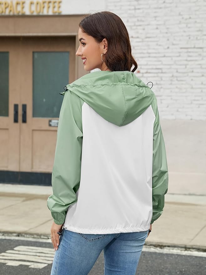 PITINAN Lightweight Rain Jacket Women Packable Wind Breaker Light Rain Jacket Women Waterproof Travel Raincoat S-XXL