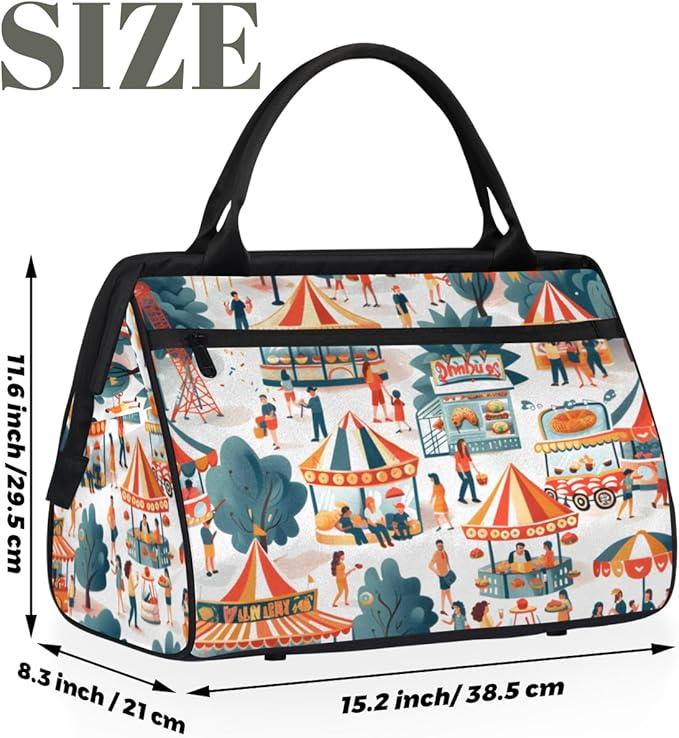 Amusement Park Themed Overnight Weekender Bag for Women Men Travel Duffel Bags Waterproof Luggage Carry on Sports Yoga Gym Bag