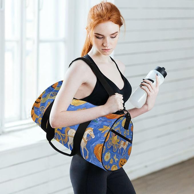 Princess Carriage Blue Art Painting Waterproof Travel Bag Gym Workout Bag