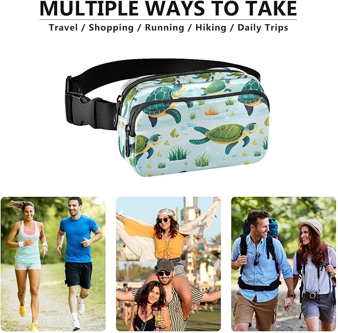 Cute Green Turtles Fanny Pack for Women Men Water Resistant Fashion Waist Packs with Adjustable Strap Belt Bag for Travel Workout Jogging Hiking 21219809