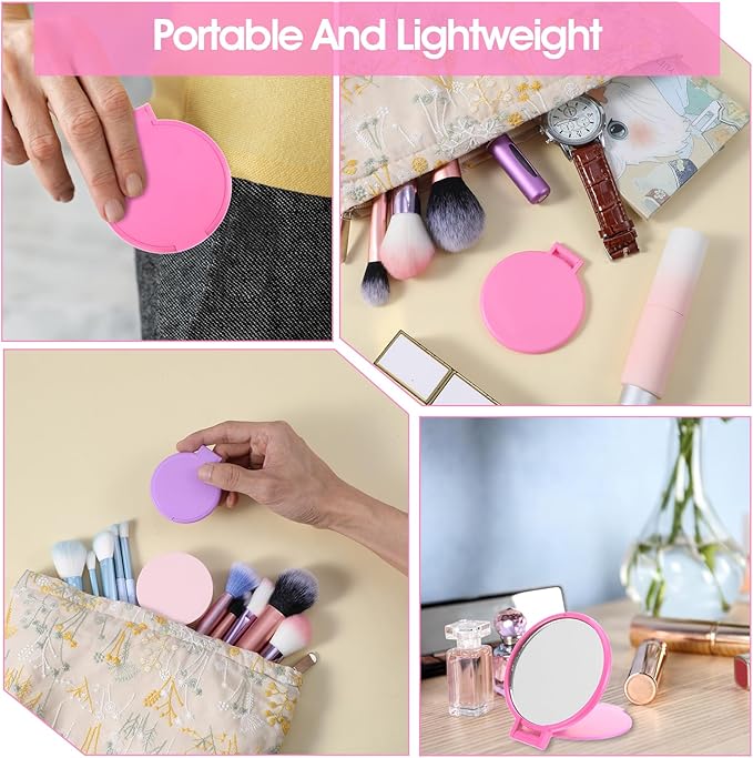 12 Pcs Mini Folding Mirror 2.4 in Pocket Travel Mirror Portable Round Compact Mirrors Vintage Small Makeup Mirrors for Purse Daily Use Party Favors Women Girls Gifts (Blue, Yellow, Orange)