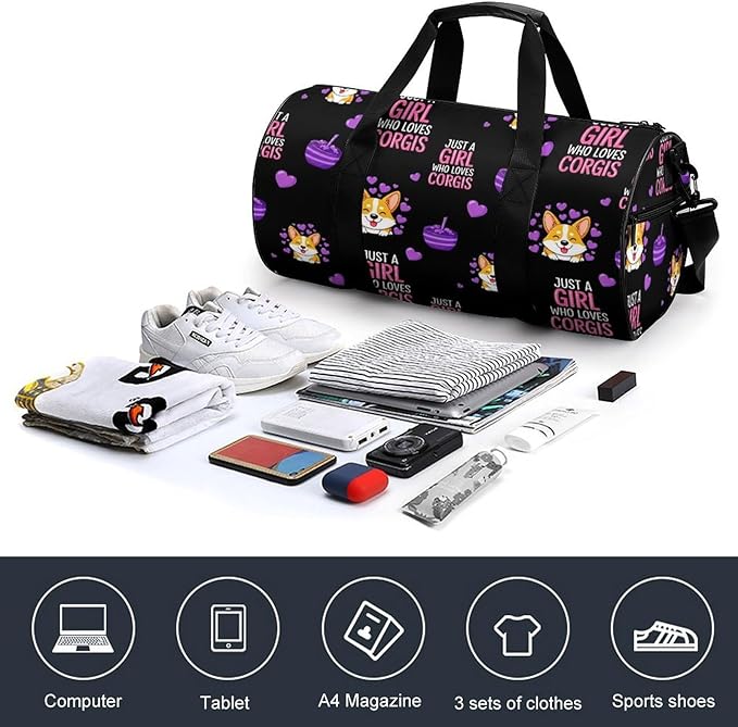 Lightweight Travel Sports Carry On Bag Just A Girl Who Loves Corgis Basketball Football Weekender Bag Sport Gym Fitness Tote
