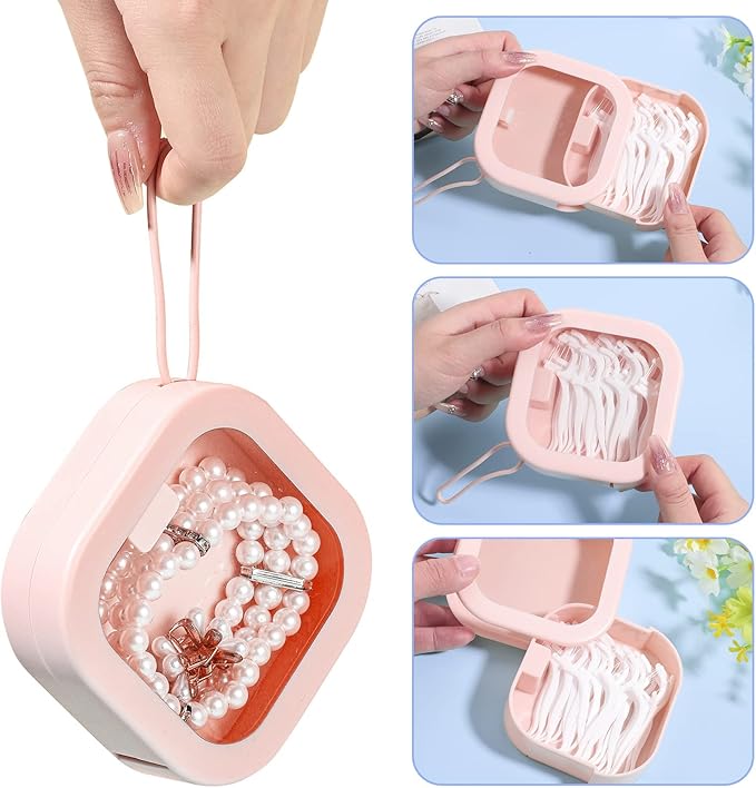 Prudiut 2Pcs Hair Tie Organizer, Hair Tie Holder Clip Organizer for Baby Teen Girl Women, Portable Hanging Small Items Desktop Travel Storage Box(Pink and White)