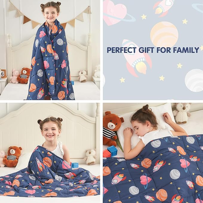 yescool Plane Weighted Blanket 3 Pounds Cooling Weighted Lap Blanket, Space Heavy Blankets, Breathable Weighted Throw Blanket Gifts for 20-40lbs, 36"x48"