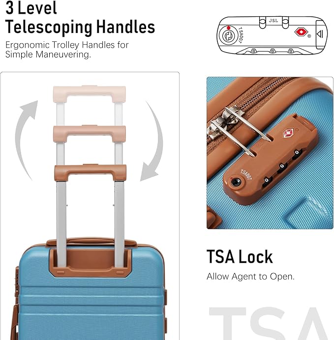 LONG VACATION Luggage Set 6 Piece Suitcase with Spinner Wheels, ABS+PC Hardshell Luggage with TSA Lock & YKK Zipper