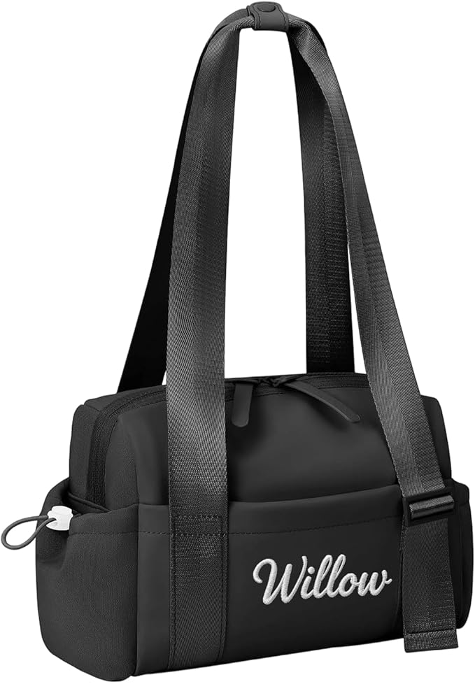 Personalized Mini Gym Bag for Women, Custom Embroidered Name Yoga Tote, Waterproof PU Fitness Duffle with Wet Compartment (black duffle bag)