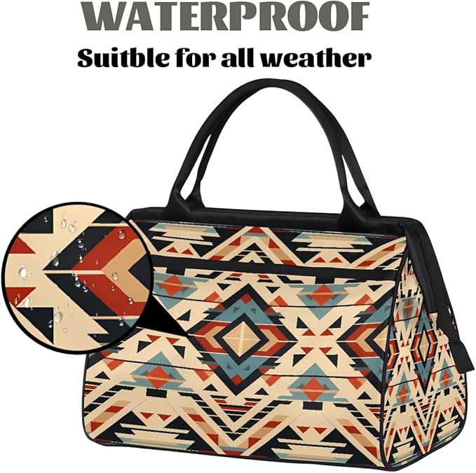 Gym Bag for Women Men, Retro Aztec Geometric Pattern Sports Duffel Bags, Waterproof Travel Weekender Overnight Carry On Tote Bags for Travel Sports