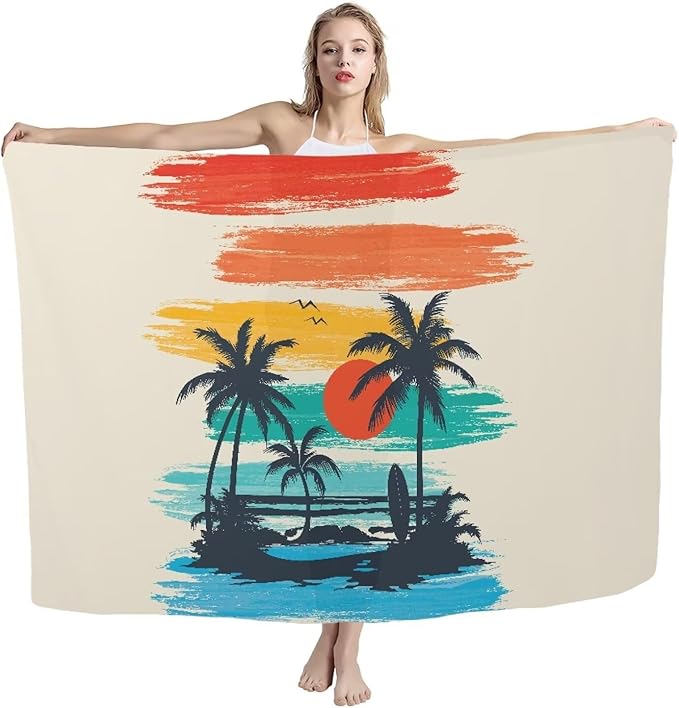 Beach Towel - Thin Lightweight Quick Dry Beach Towel 110x78 Inches Sandproof Pool Towels, Microfiber Compact for Travel Swimming Bath for Women Men (Size L) Graffiti Sunset Island Print