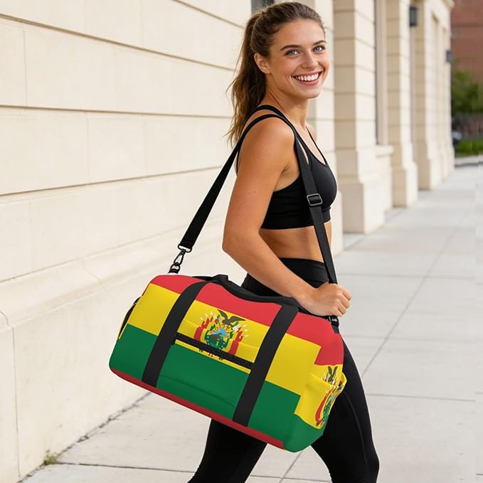 Flag of Bolivia Print Gym Bag with Shoe Compartment for Women Men, 17.7in Sports Duffle Weekender Tote, Overnight Travel Duffel Bag Carry On