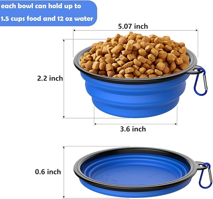 6 Pack Collapsible Dog Bowl Travel Portable Pet Bowls [12oz],Expandable Foldable Food Water Feeding Dishes for Traveling Hiking Walking,with Carabiners