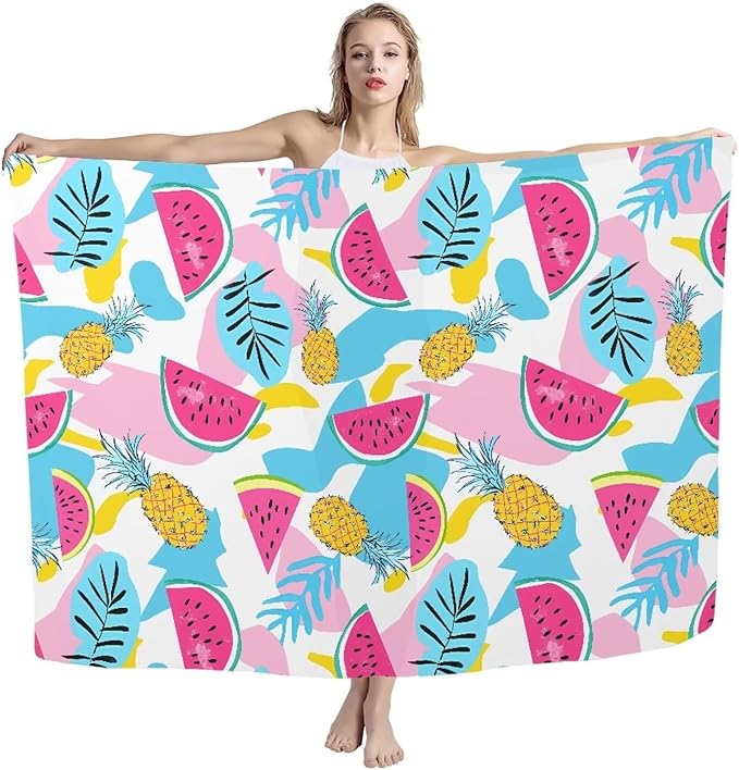 Soft Beach Towel 110x78 inch,Woven Microfiber Sand Free Beach Towel Lightweight Beach Bath Towel for Adult Teenagers, Quick Dry Pool Towel Decorative Size L, Watermelon Pineapple Print