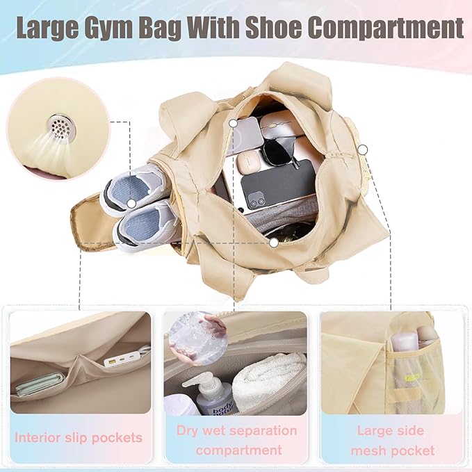 Gym Bag for Women & Men Duffle Bag with Shoes Compartment and Wet Compartment - Ideal for Travel, Gym, Sports, Duffel, Weekender, Dance