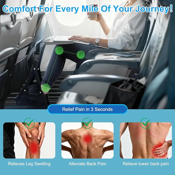 2-Pack Airplane Travel Footrest Hammock, Portable Airplane Foot Hammock with Adjustable Strap, Desk Foot Hammock to Relax Your Feet, Foot Sling Travel Work Essentials (Black & Blue)