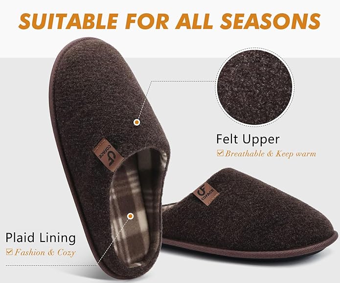 COFACE Unisex Mens Womens Cozy Memory Foam Scuff Slippers Casual Slip On Warm House Shoes Indoor/Outdoor Felt Sandal Slippers Size 4-15