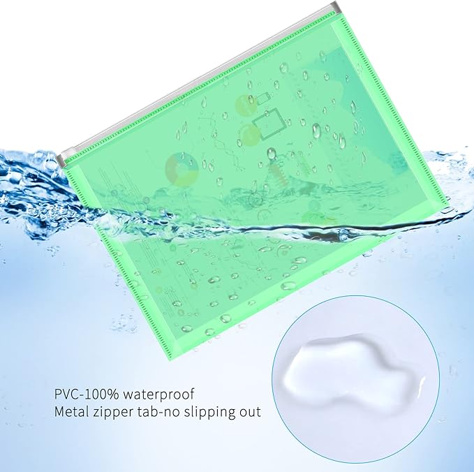 FYY 5PCS Plastic Envelopes, A4 Letter Size Poly Zip Envelopes File Folders, Translucent Expanding Document Wallet Pouch with Zipper for School and Office Supplies, 12.8 x 9.4 Inches, Assorted Color