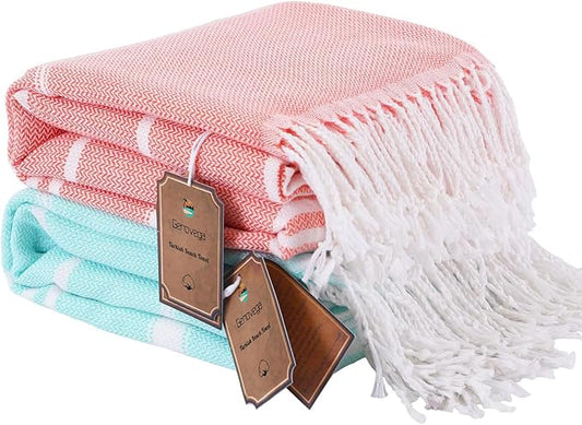 2 Packs Turkish Beach Towels Travel Vacation Essentials Quick Dry Sand Free Oversized Bath Pool Swim Towel Extra Large XL Blanket Adult Cruise Accessories Must Haves Clearance Stuff Necessities