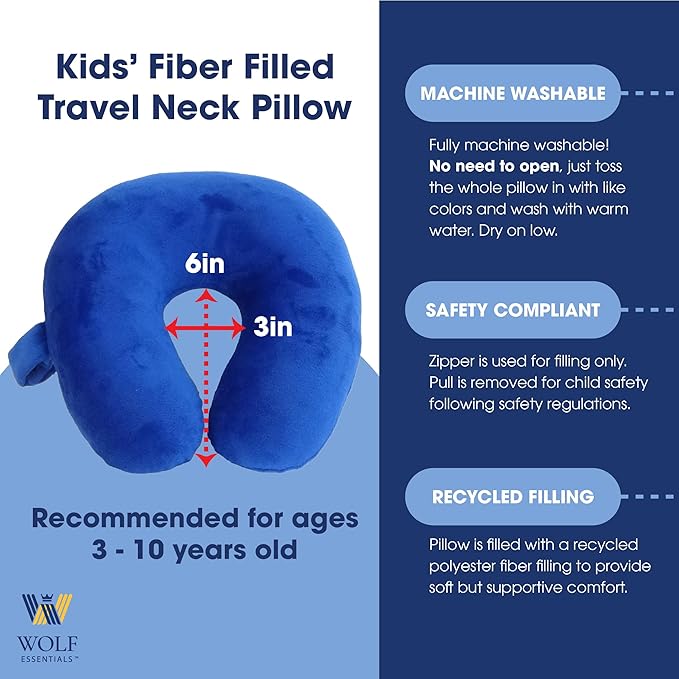 Kids Travel Neck Pillow - Cozy Soft Microfiber, Compact Design for Airplane, Car Seat, or Toddler Travel Support – Purple