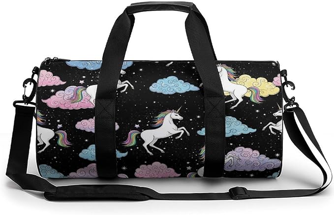 Foldable Gym Travel Bag Basketball Football Weekender Bag Carry on Beach Yoga Overnight Luggage Bags (Cute Unicorns (26))