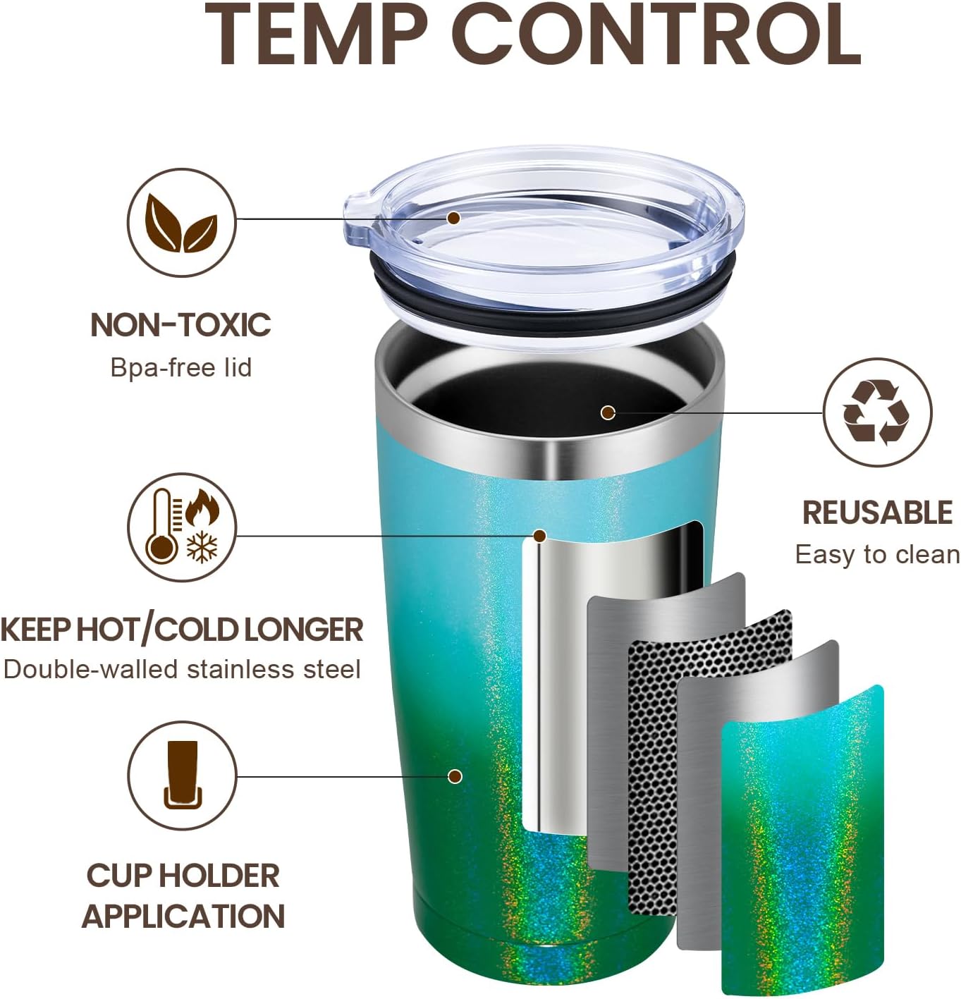 MEWAY 20oz Tumbler Double Wall Vacuum Insulated Travel Glitter Mug,Stainless Steel Tumblers with Lid and Straw, Powder Coated Coffee Cups for Woman (Gradient Green,1)