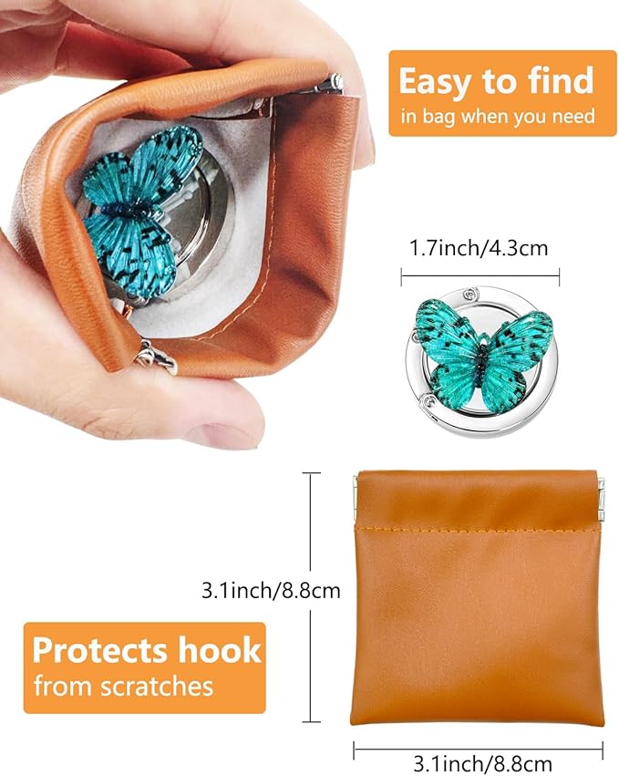 3 Pack Butterfly Foldable Handbag Hanger Holder, Folding Hooks for Womens Bag Purse Table Hook, Space Saving Colorful Decor Hook