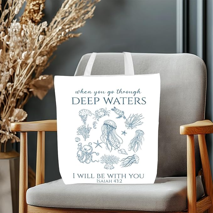 Floral Beach Whale Shark Gifts Jellyfish Christian Canvas Tote Bag for Work Totes for Women Christmas Bible