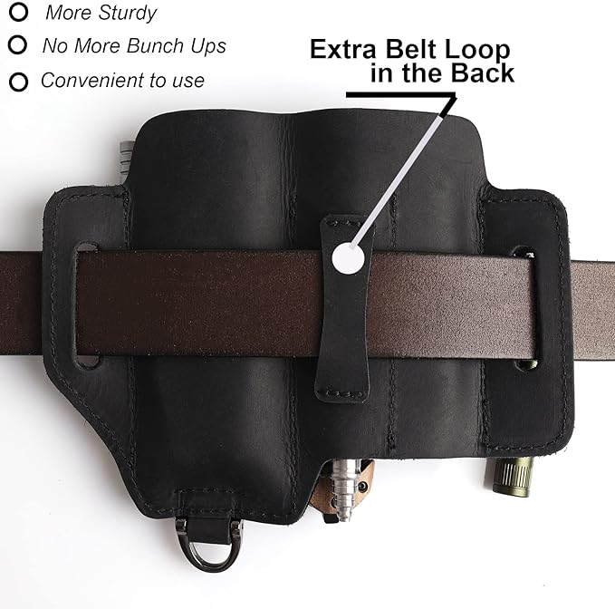 Topstache Leather Multitool Sheath,EDC Belt Organizer for Work and Daily Use,Leatherman Sheath,EDC Pocket Organizer for Flashlight and Multitool,Gifts for Men,Leather Sheath for Multitool