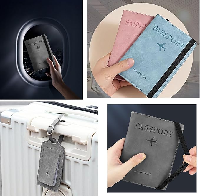 Luggage Tag and Passport Holder Set,Passport Cover with Card Slot and Boarding Pass Slot Combo,Passport Travel Must Have, Waterproof and Scratch Resistant Travel Accessories（Pink）