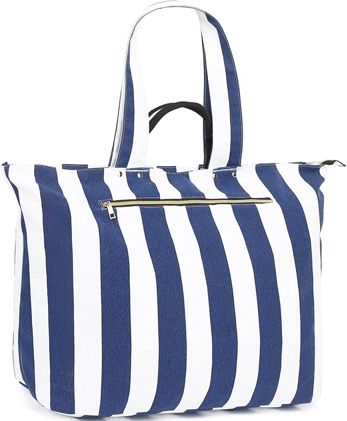 Large Canvas Beach Bag for Women, Beach Bags Waterproof Sandproof with Zipper & Wet Bag Cruise Essentials
