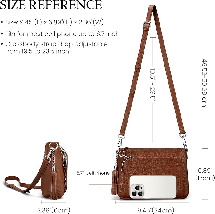 befen Anti Theft Genuine Leather Crossbody Bags for Women Handbags and Shoulder Basg with Built in Wallet RFID Leather Purse