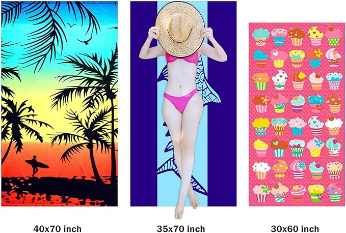 cabanana Sand Resistant Beach Towel - Quick Dry Microfiber Beach Towel 60x30 Inches Sandproof Pool Towels, Thin Lightweight Compact for Travel Swimming Bath for Adults Women Men (Cupcake)