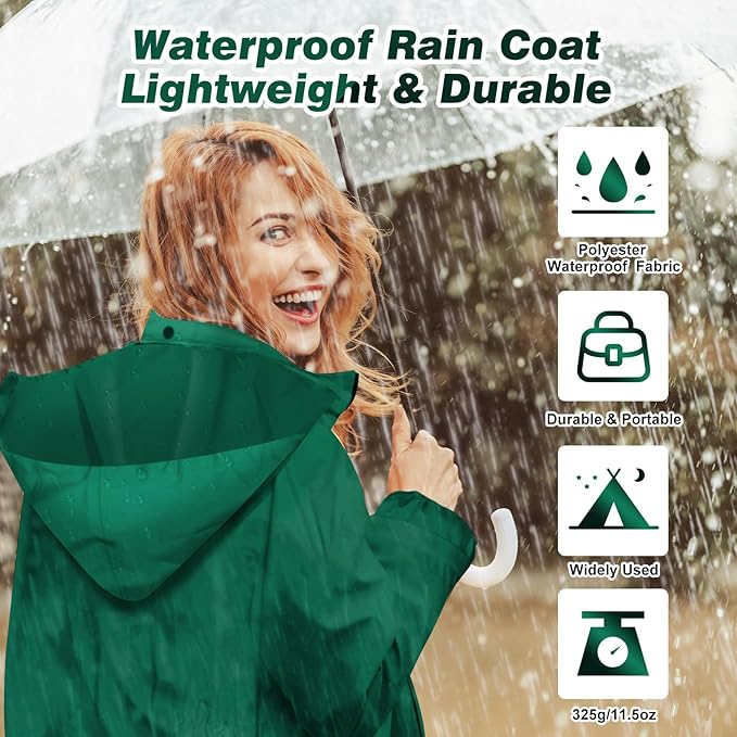 LAMA Womens Long Raincoats Rain Jacket Waterproof Packable Hooded Windbreaker Lightweight Adjustable Waist for Outdoor