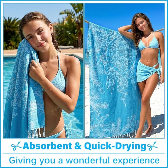 Thin Turkish Beach Towel Lightweight Soft Cotton Extra Large XL Oversized Sand Free Sandproof Absorbent Quick Dry Towels Cloud Bath Pool Travel Compact Essentials Accessories for Adult Gifts