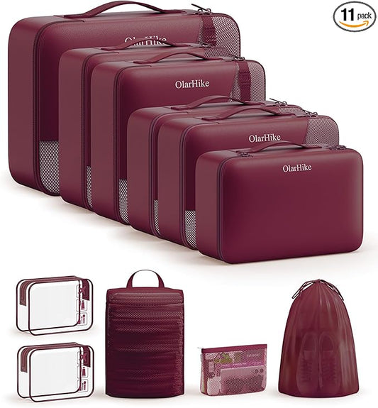 11 Set Packing Cubes for Travel, Gifts for Women Mom Kids, TSA Approved Bags for Makeup, Cosmetic, Toiletry, Suitcase Organizers for Checked Luggage, Cruise Essentials,Airplane Accessories, Burgundy