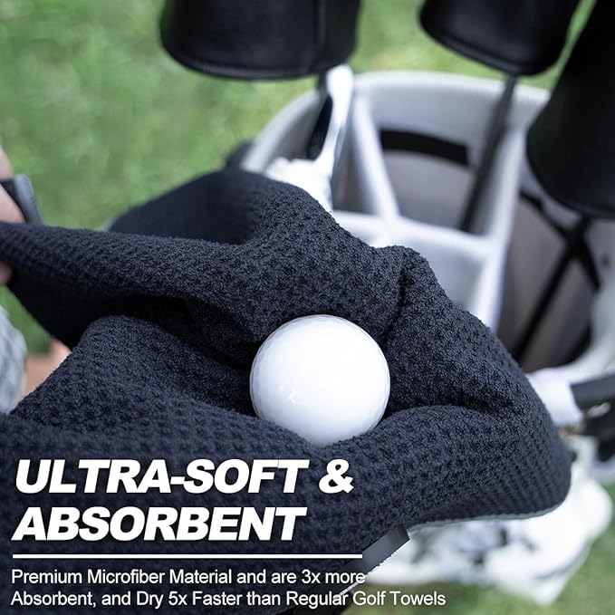 Magnetic Golf Towel, Microfiber Waffle Design with Clip - Industrial Strength Magnet for Strong Hold to Golf Bags, Carts & Clubs