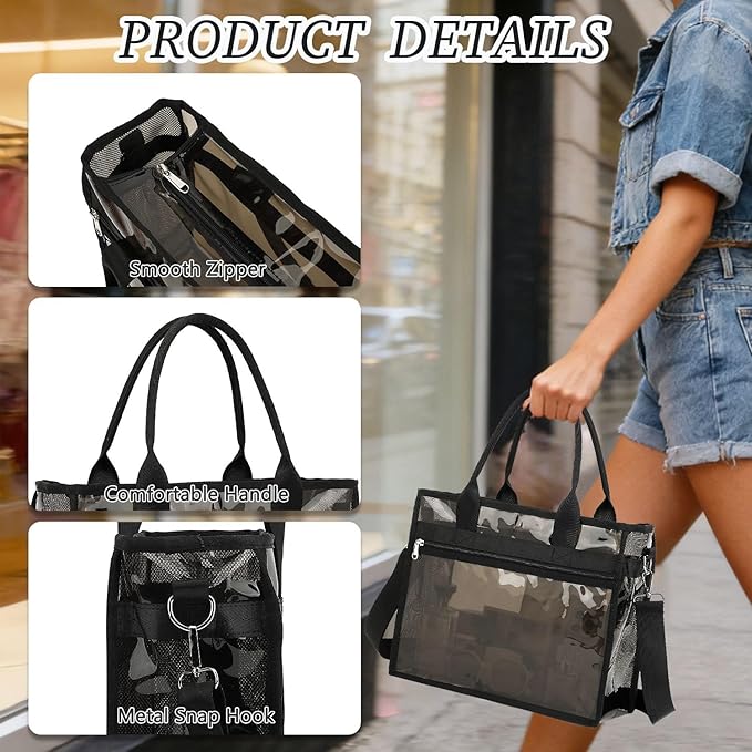 Iridescent Clear Beach Bag for Women, Large Pool Tote Cruise Vacation Essentials - Waterproof, Zipper Closure