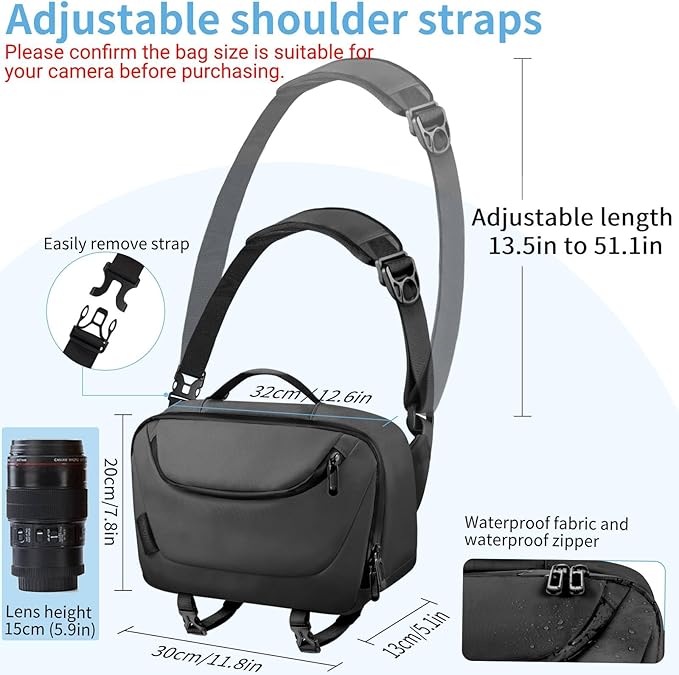 Camera Sling Bag,Waterproof Camera Case with Tripod Holder,Lightweight DSLR/SLR/Mirrorless Camera Bags Crossbody for photographers-Black
