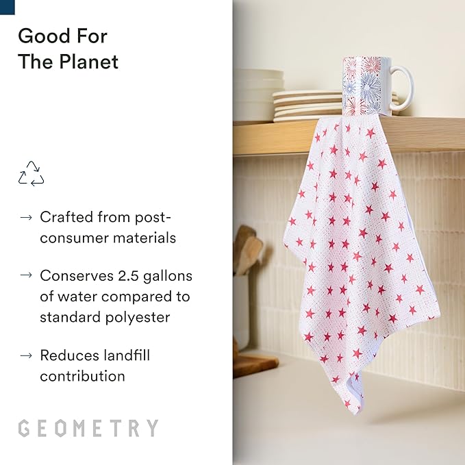 GEOMETRY Kitchen Towels - Quick Dry, Absorbent Microfiber Dish Towels for 4th of July, Memorial Day, Veterans Day, and Holiday Decor - Red, White, and Blue- Star Spangled