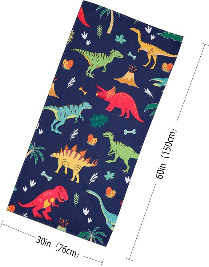 LIVILAN Dinosaur Beach Towel for Kids, Soft Microfiber 30" X 60", Quick Dry, Sand Free, Perfect for Boys Bath, Pool, Travel, Durable Toddler Towel, Ideal Dinosaur Gift