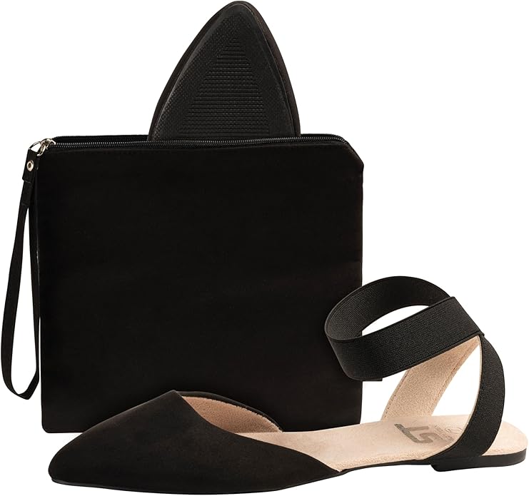 Silky Toes Foldable Flats for Women | Ankle Strap Dress Shoes with Purse for Weddings, Events, & Parties