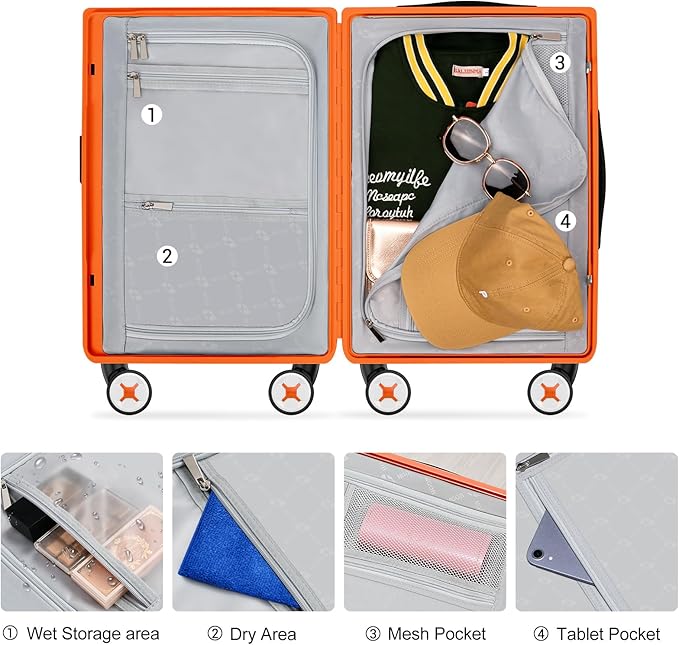 20 Inch Carry-on Luggage Zipperless for Women, Hardside Rolling Suitcase with Spinner Wheels & TSA Lock,PC Lightweight Carry on Luggage Airline Approved 22x14x9 Hard Case