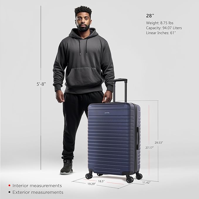 InUSA DEEP Luggage with GEL Handle | Spacious Traveling Suitcases, Travel Suitcase with Dual Spinner Wheels and Studs | 28 Inch Large Hardside Luggage | Blue