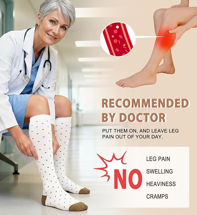 Cotton Compression Socks for Women&Men Knee High Cute Support Sock for Nurses, Pregnancy, Flying